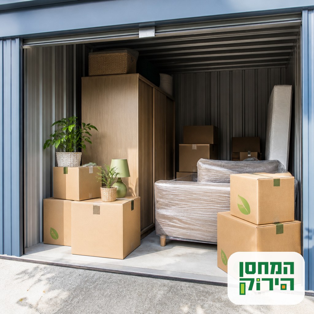 Apartment storage unit filled with neatly stacked boxes and wrapped furniture
