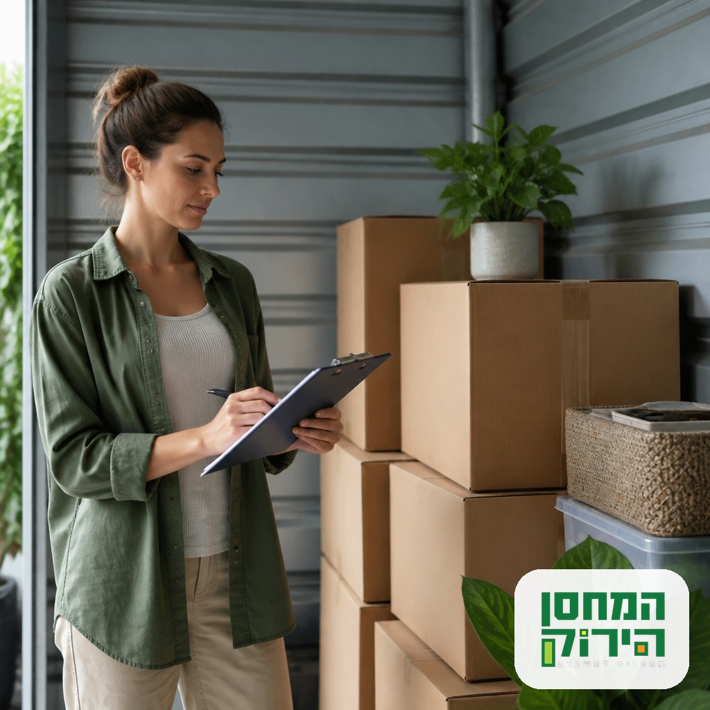 Person planning a self storage unit rental next to organized cardboard boxes