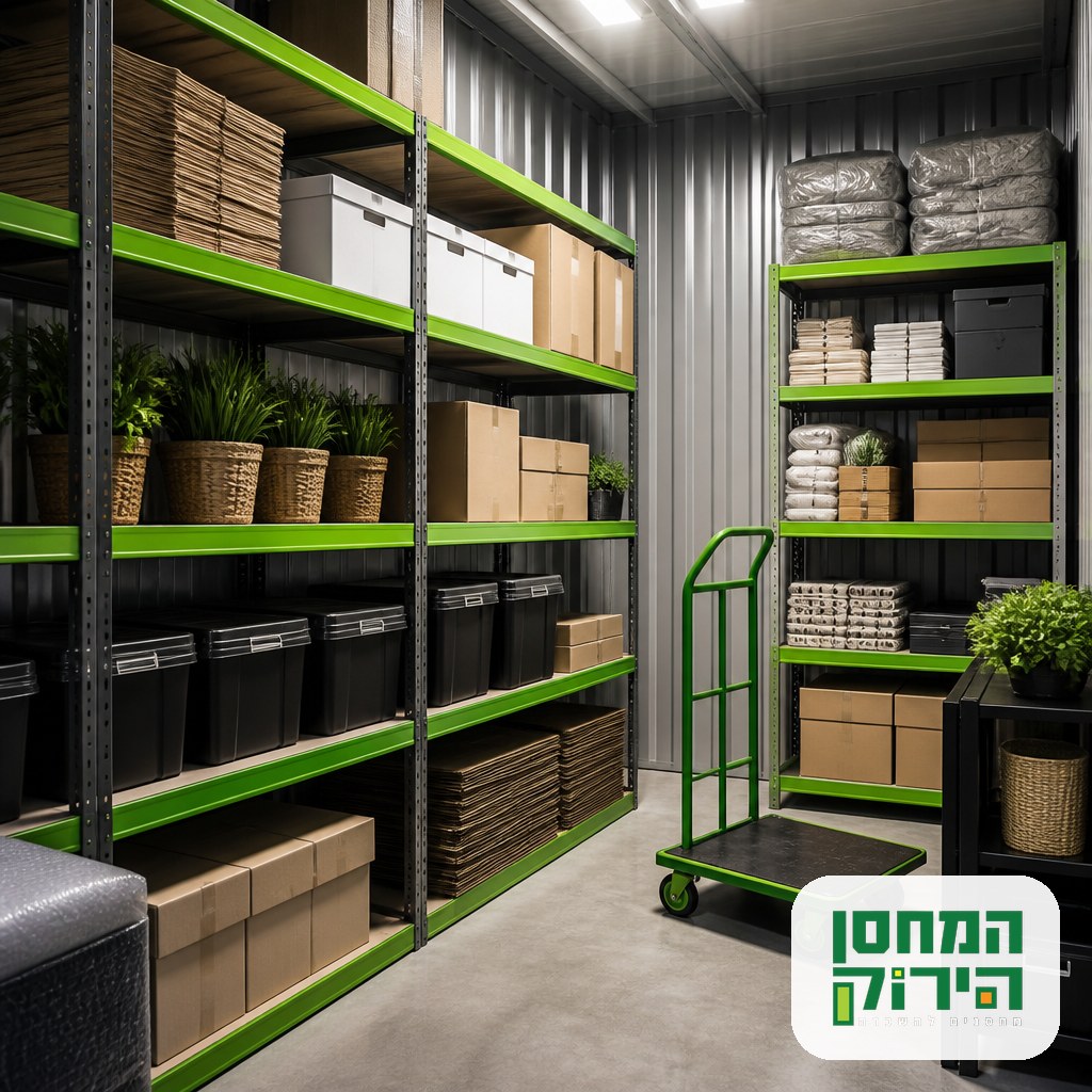 Business stock and equipment organised in a long term commercial storage unit