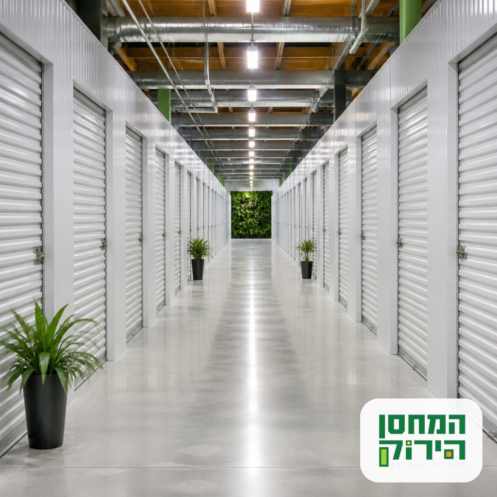 Secure self storage facility corridor with rows of clean white storage units