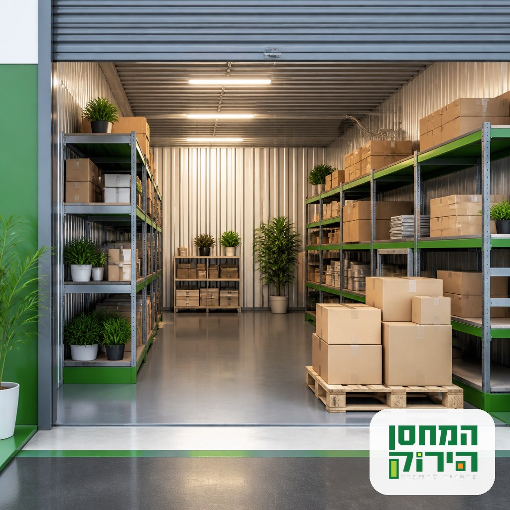 Organised self storage for business with stacked inventory boxes on shelving