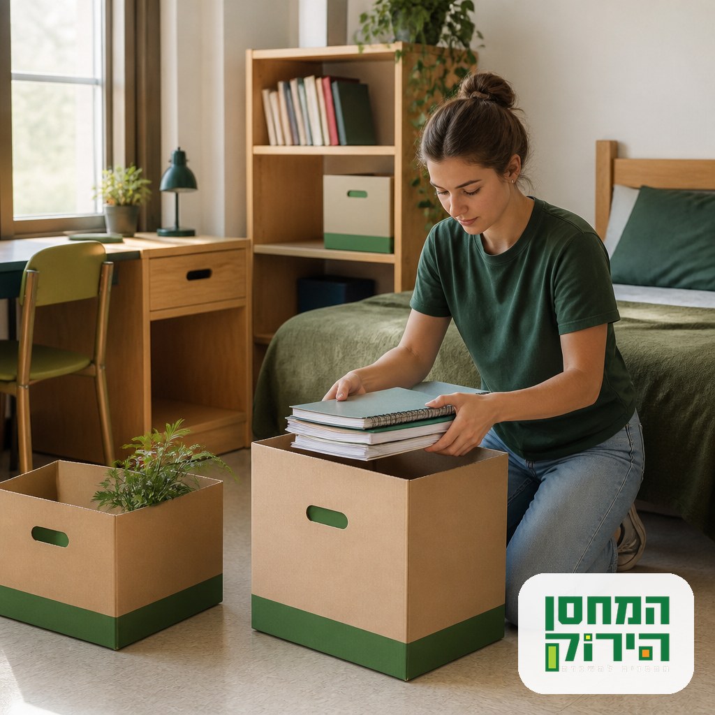 Student packing belongings for storage at end of academic year