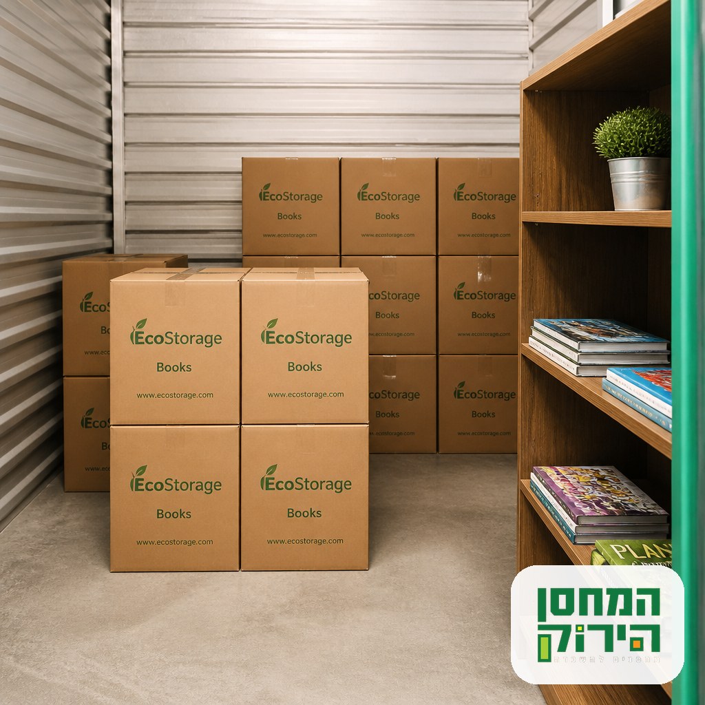Book storage in labeled cardboard boxes inside a clean dry storage unit