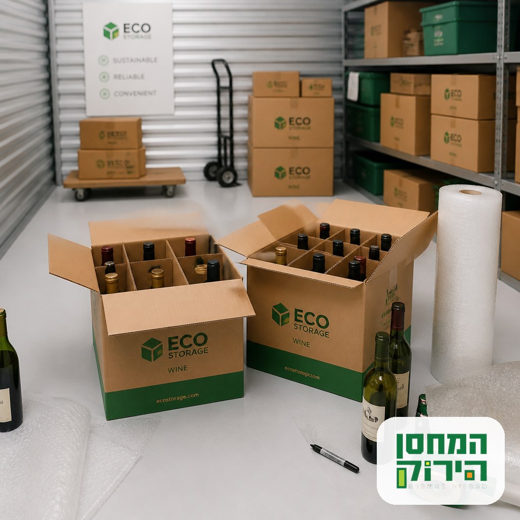 Wine cases with internal dividers being packed bottle by bottle in a tidy storage unit